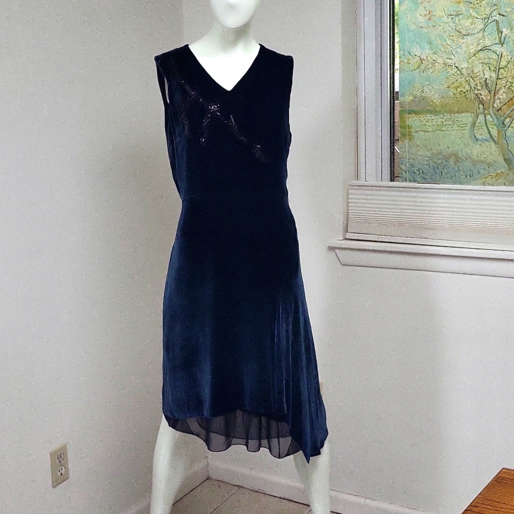 Elie Tahari  Asymmetric Embellished Velvet Dress size 8 Whimsigoth Sheer